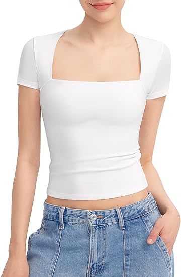 HOT SALE🔥 2024 Women's Square Neck Slim Fit Short Sleeve T-Shirt (BUY 2 FREE SHIPPING)
