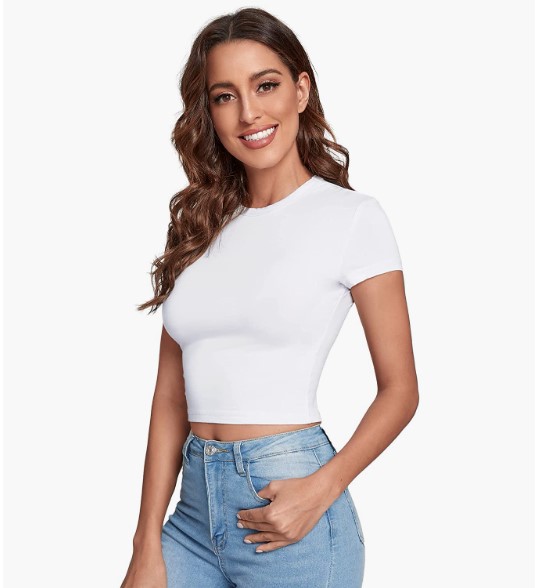 HOT SALE❤Women's Basic Teen T-Shirt Round Neck Short Sleeve Slim Fit Casual Crop Top（Buy 2 Free Shipping）