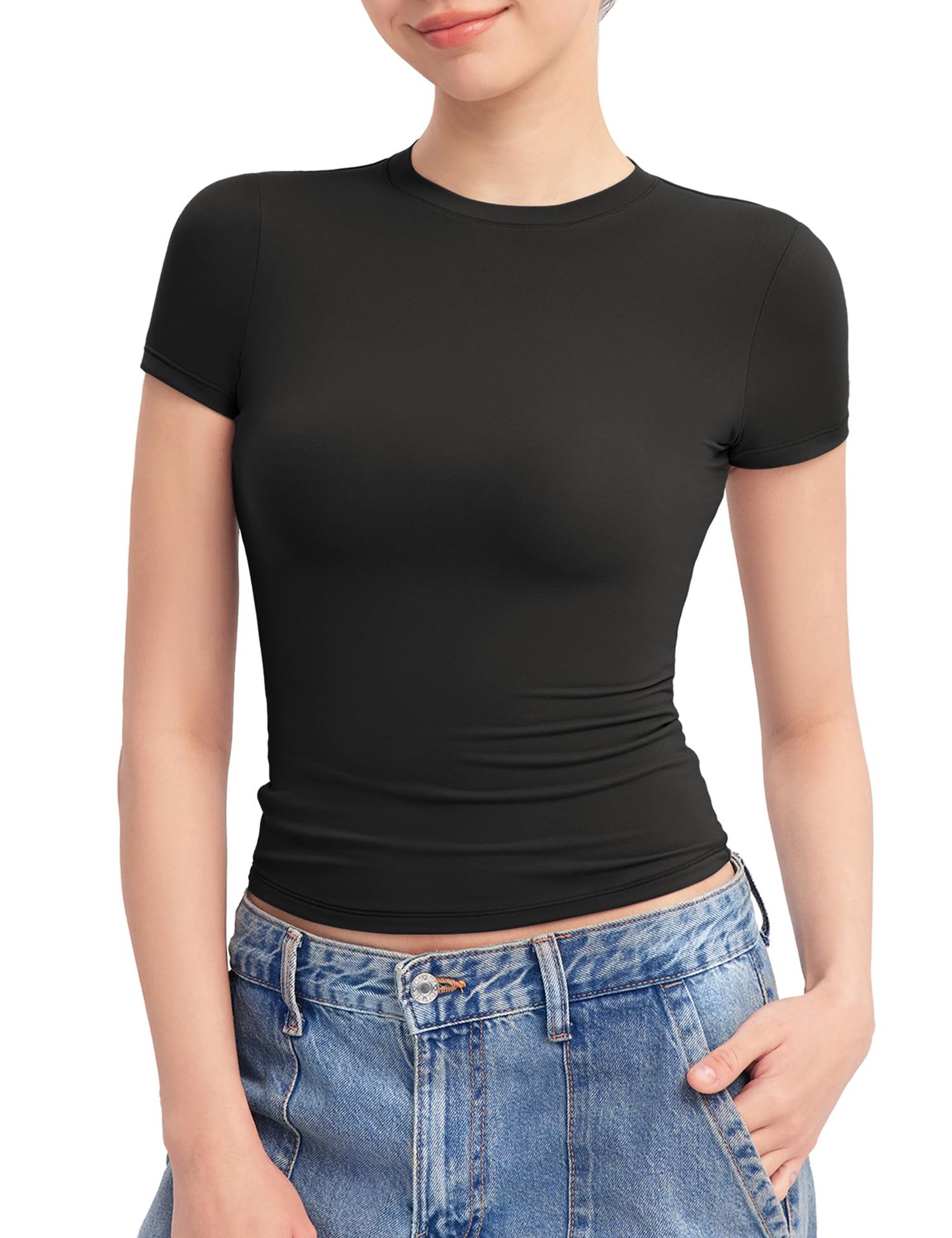 ⏰HOT SALE Women's Round Neck Short Sleeve Slim Fit T-Shirt （BUY 2 FREE SHIPPING)