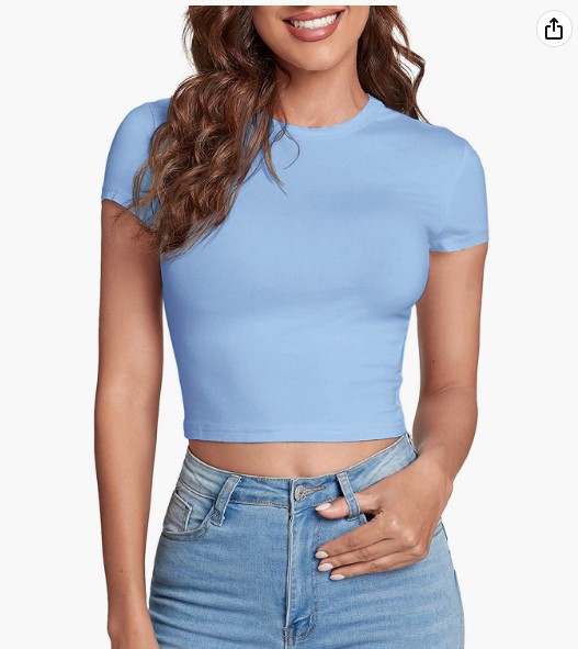 HOT SALE❤Women's Basic Teen T-Shirt Round Neck Short Sleeve Slim Fit Casual Crop Top（Buy 2 Free Shipping）