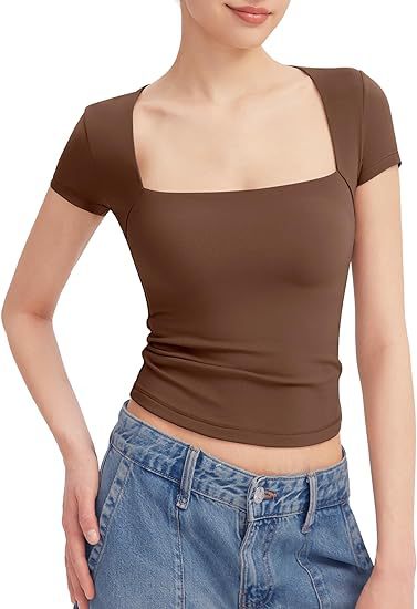 HOT SALE🔥 2024 Women's Square Neck Slim Fit Short Sleeve T-Shirt (BUY 2 FREE SHIPPING)