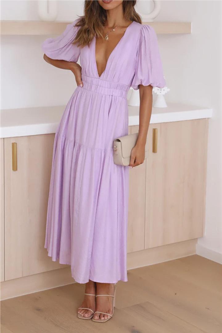 Summer Causal Dress Puff Sleeve A-line Flowy Tiered Midi Dresses(BUY 2 FREE SHIPPING)