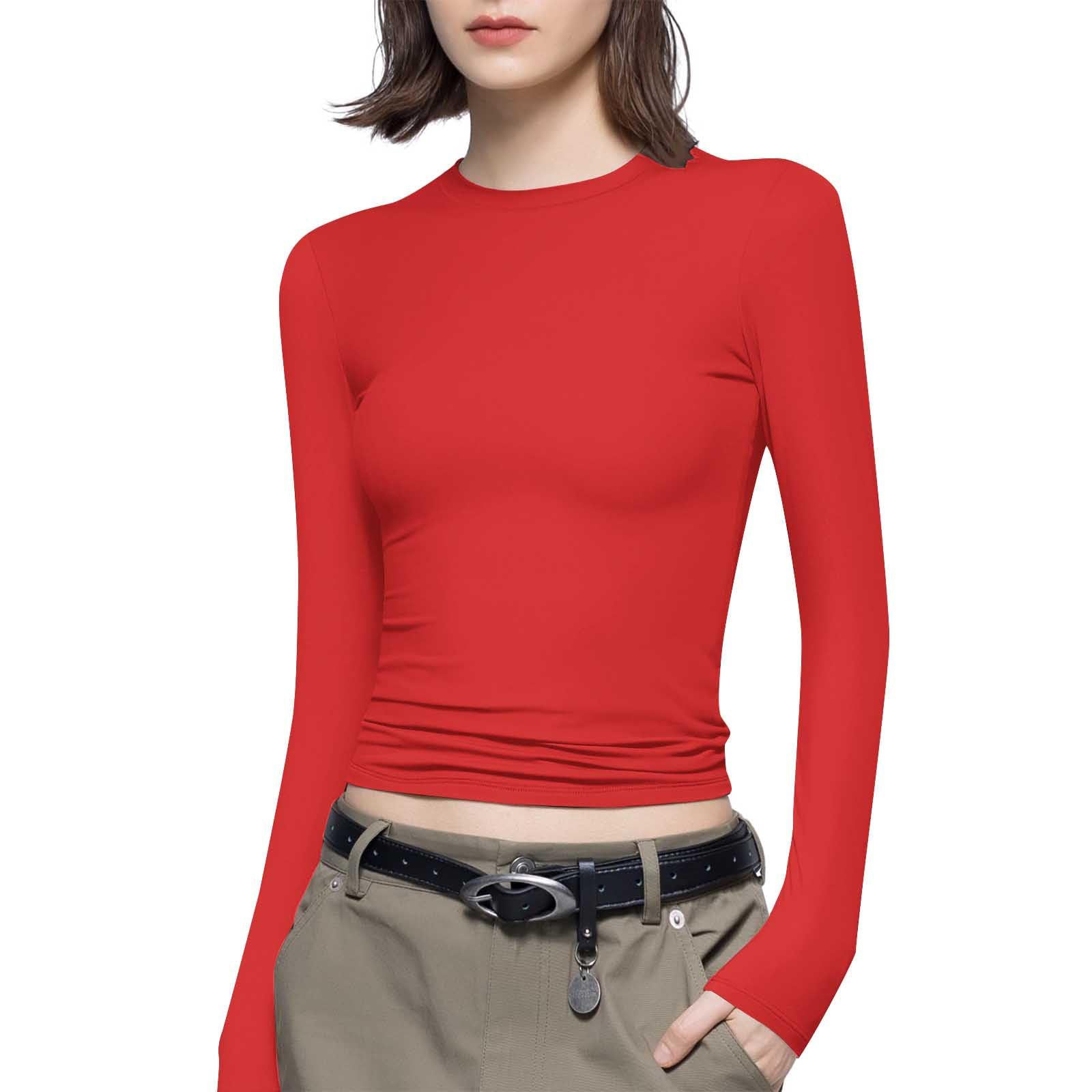 🔥HOT SALE-Women's Long Sleeve T-Shirt Crew Neck Slim Fit Top Sexy Basic T-Shirt