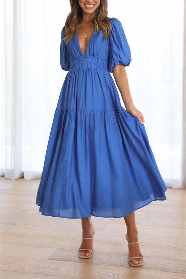 Summer Causal Dress Puff Sleeve A-line Flowy Tiered Midi Dresses(BUY 2 FREE SHIPPING)