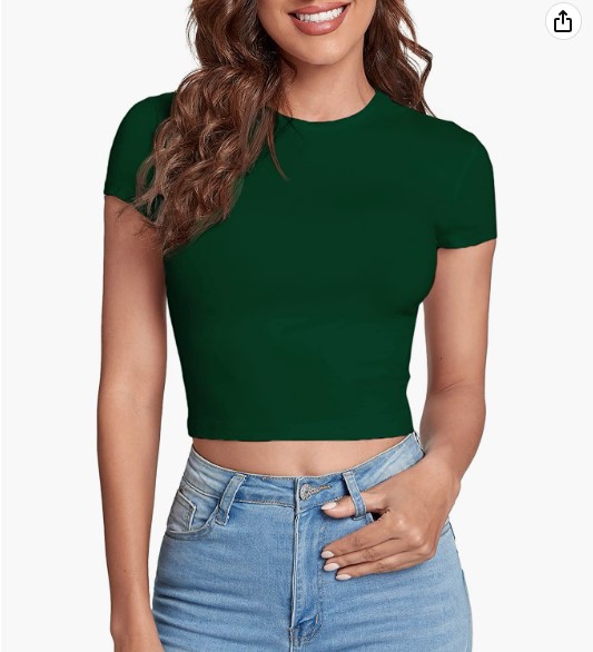 HOT SALE❤Women's Basic Teen T-Shirt Round Neck Short Sleeve Slim Fit Casual Crop Top（Buy 2 Free Shipping）