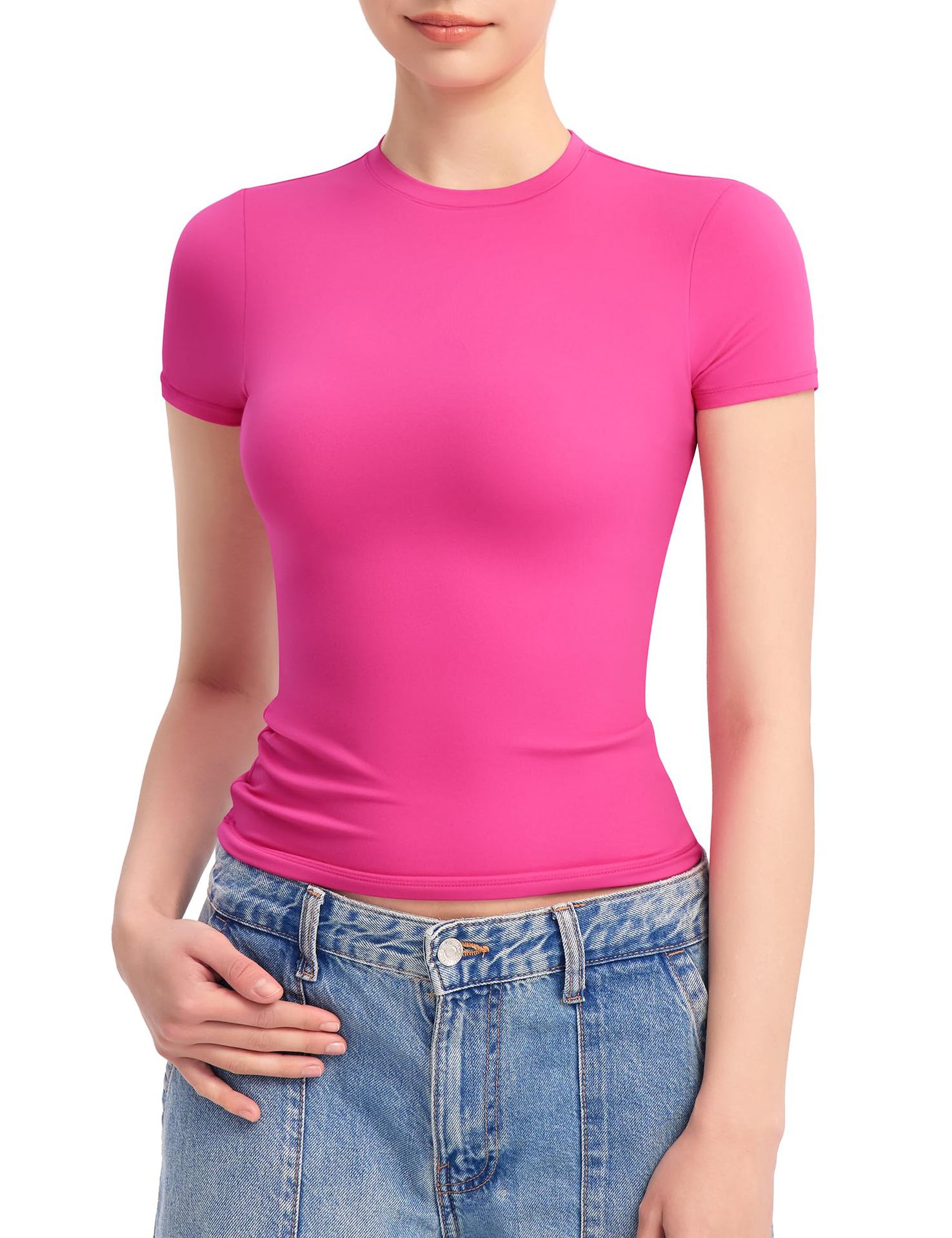 ⏰HOT SALE Women's Round Neck Short Sleeve Slim Fit T-Shirt （BUY 2 FREE SHIPPING)