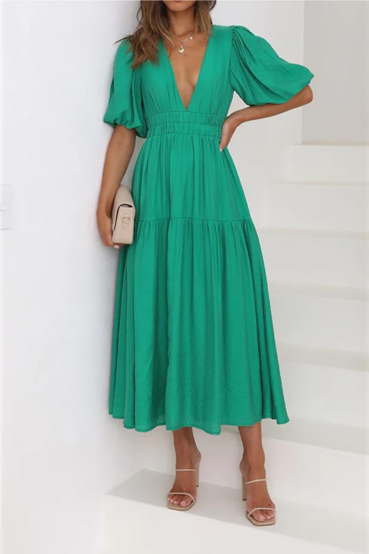 Summer Causal Dress Puff Sleeve A-line Flowy Tiered Midi Dresses(BUY 2 FREE SHIPPING)