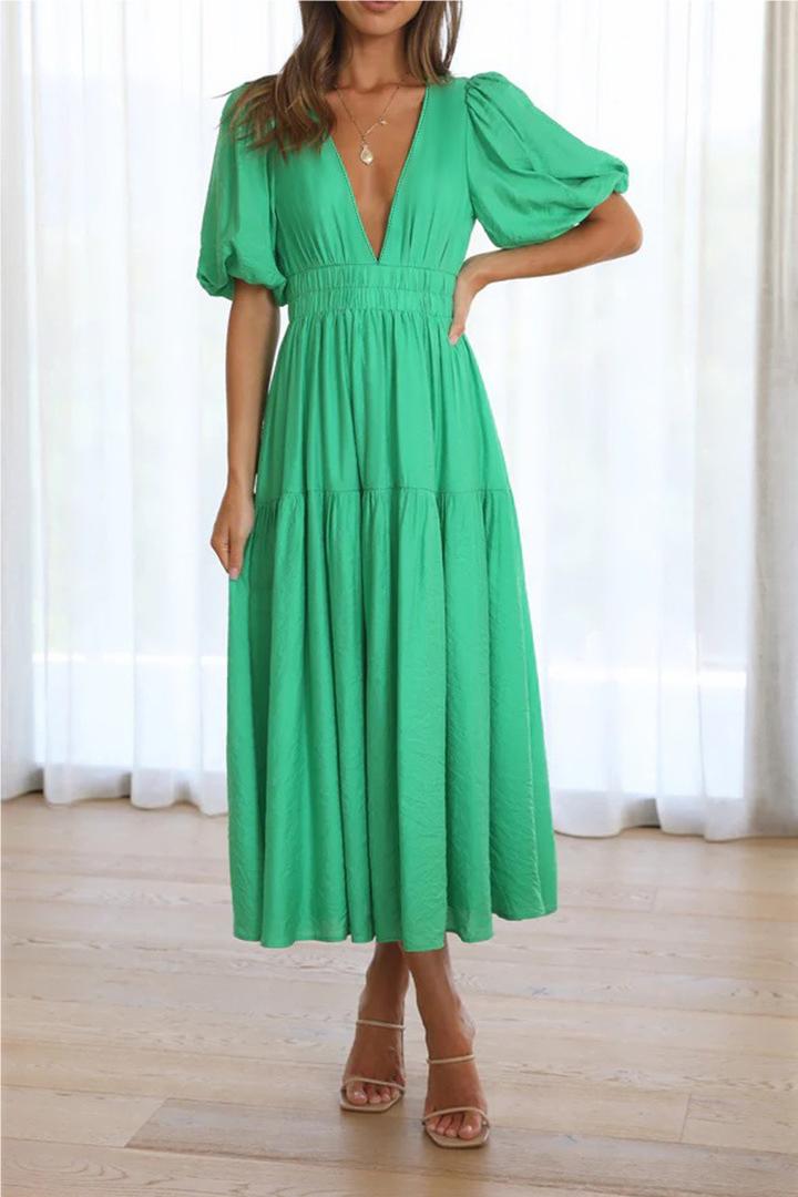 Summer Causal Dress Puff Sleeve A-line Flowy Tiered Midi Dresses(BUY 2 FREE SHIPPING)