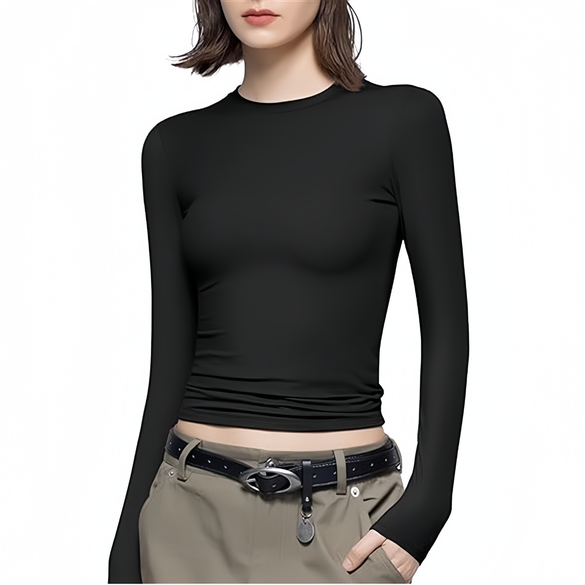 🔥HOT SALE-Women's Long Sleeve T-Shirt Crew Neck Slim Fit Top Sexy Basic T-Shirt