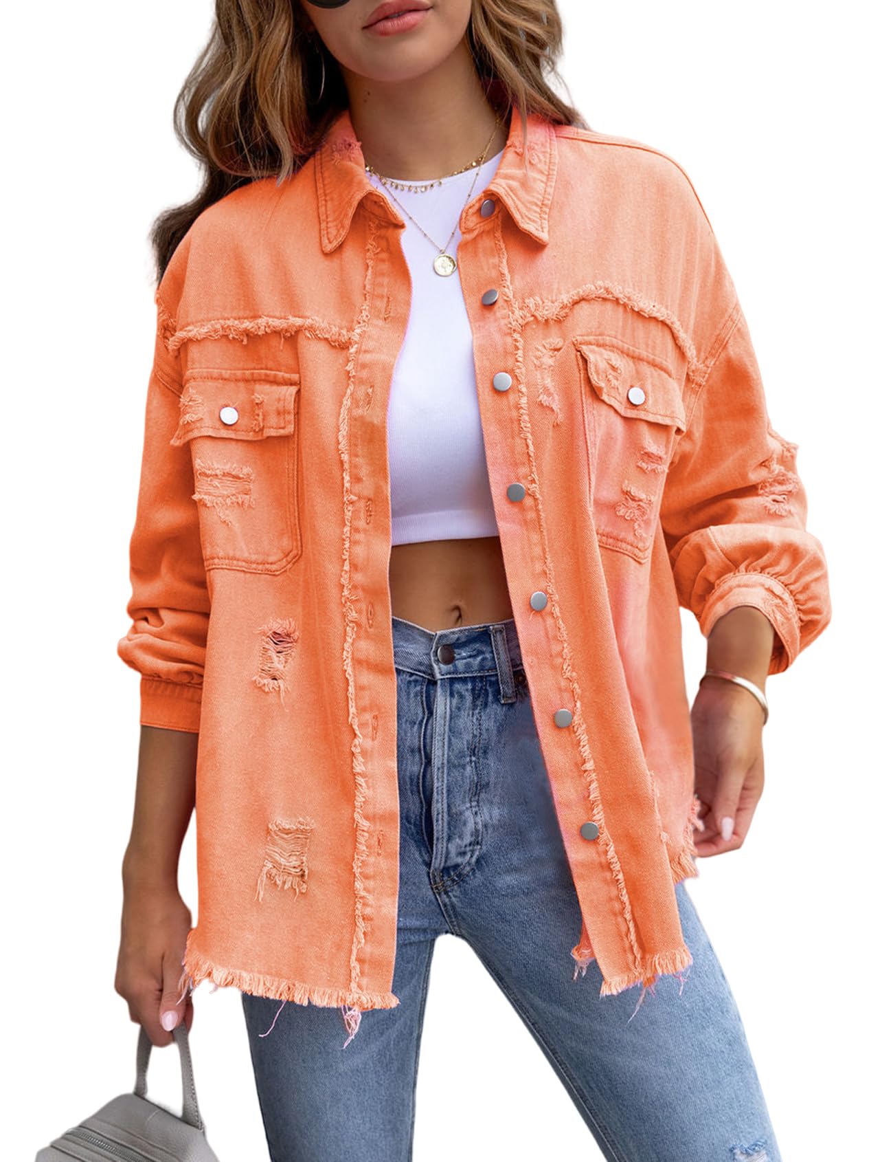 2024 New Women's Basic Casual Ripped Long Sleeve Denim Jacket(Buy 2 10% OFF)