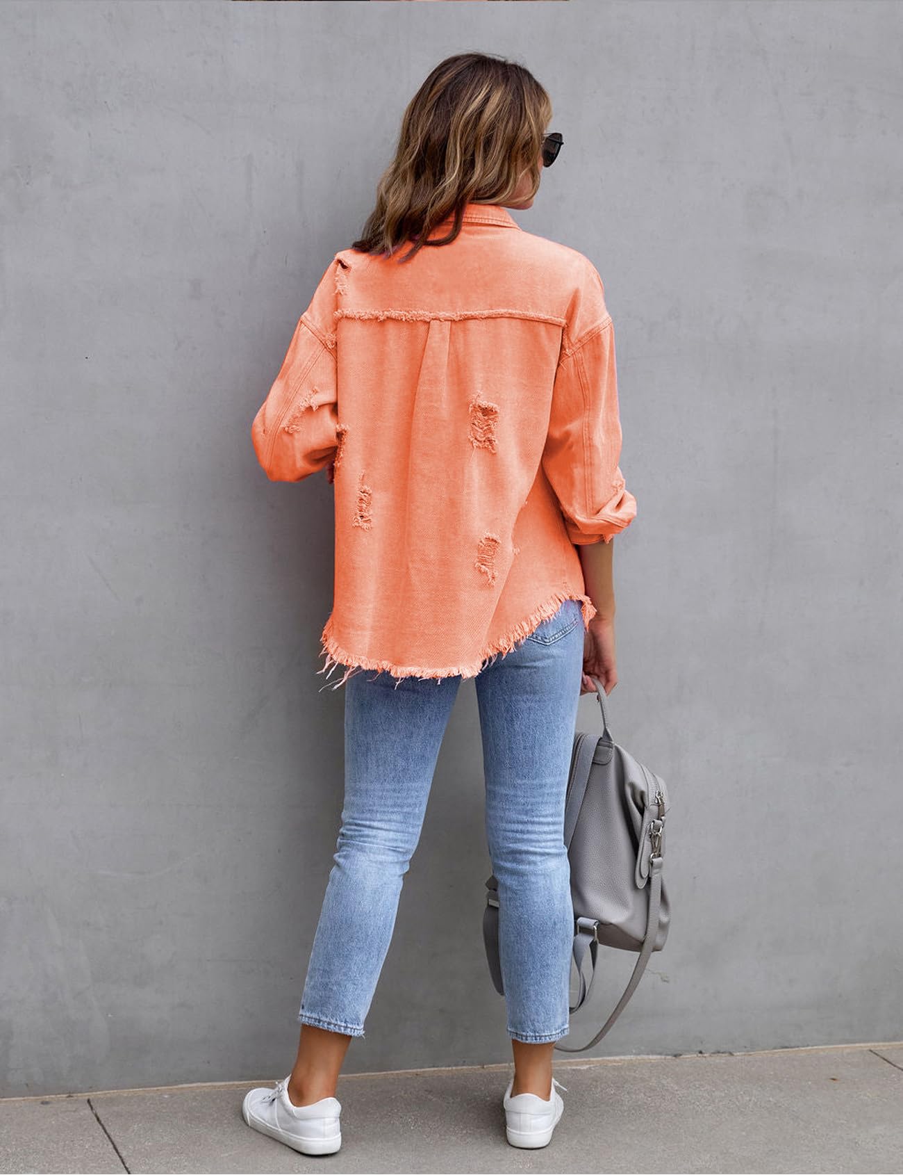 2024 New Women's Basic Casual Ripped Long Sleeve Denim Jacket(Buy 2 10% OFF)
