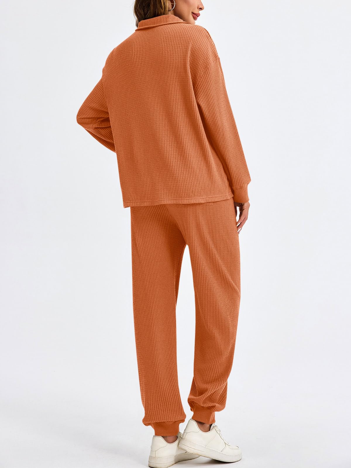 Women’s Waffle Knit Quarter Zip Tops and Jogger Pants 2 Piece Outfits(50% OFF today!!!)