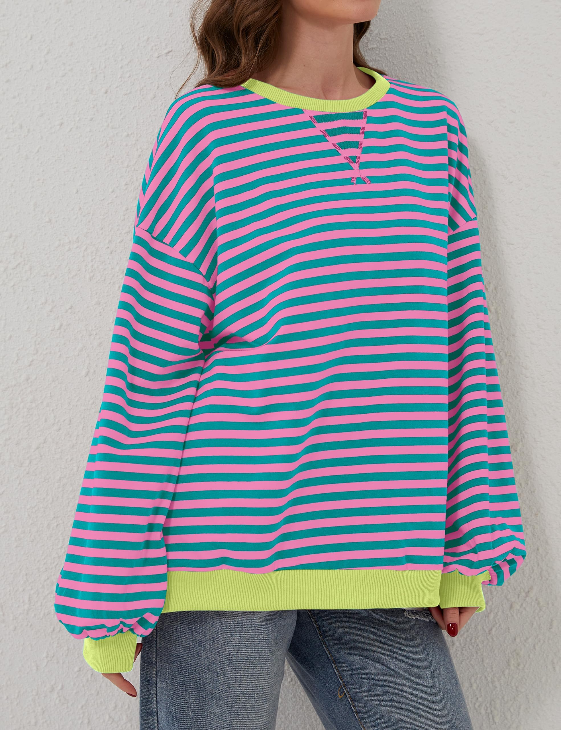 Striped Color Block Oversized Sweatshirt (Buy 2 Free Shipping)
