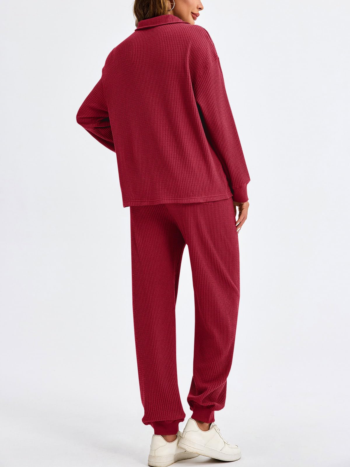 Women’s Waffle Knit Quarter Zip Tops and Jogger Pants 2 Piece Outfits(50% OFF today!!!)