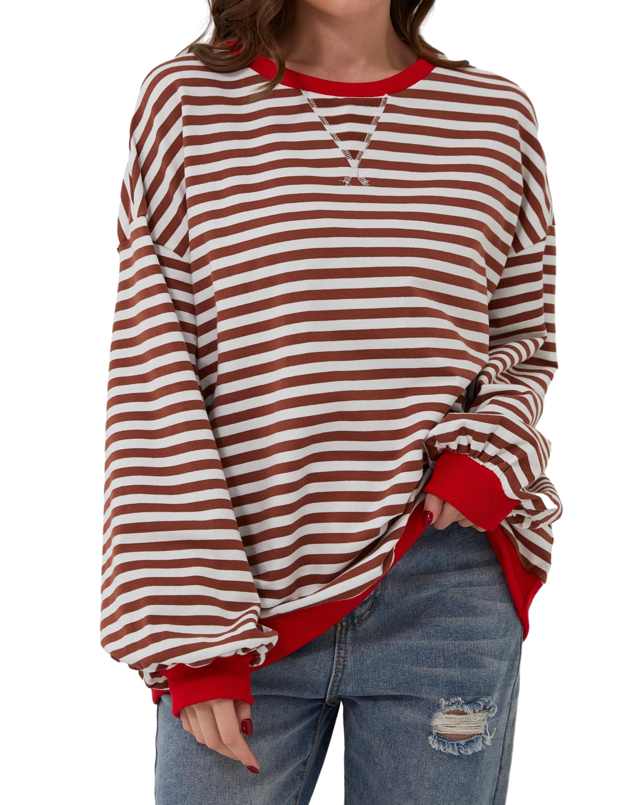 Striped Color Block Oversized Sweatshirt (Buy 2 Free Shipping)