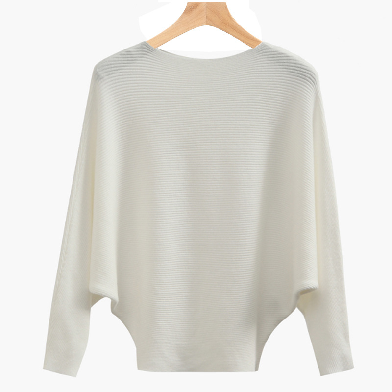 Women's Boat Neck Batwing Sleeves Knitted Sweaters