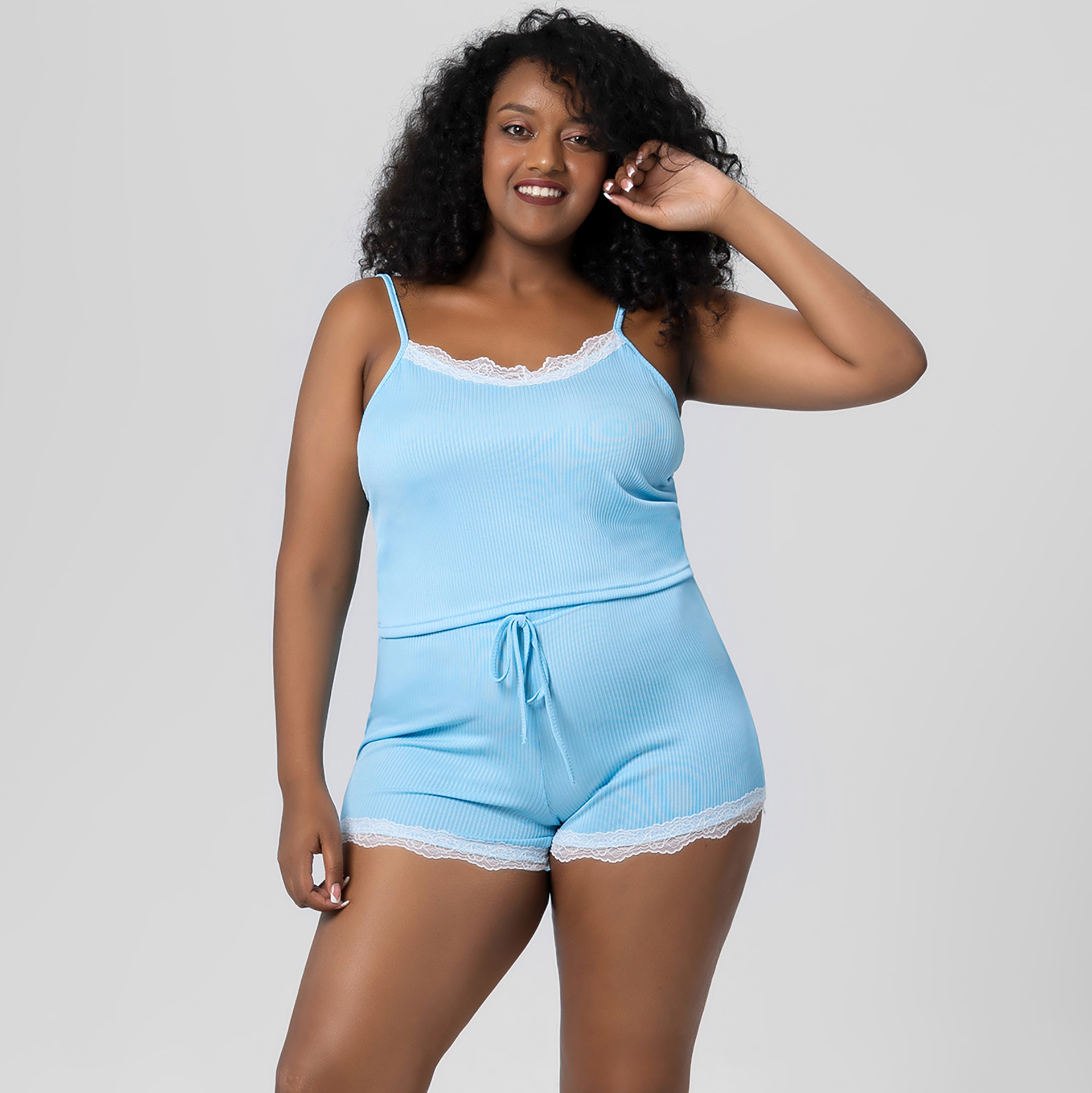 Draped Cool Lace Trim Suspenders Set Long & Short Pants