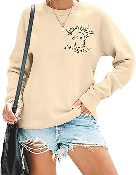 Halloween Sweatshirt Women Cute Spooky Embroidered Pullover Top(BUY 2 FREE SHIIPPING)