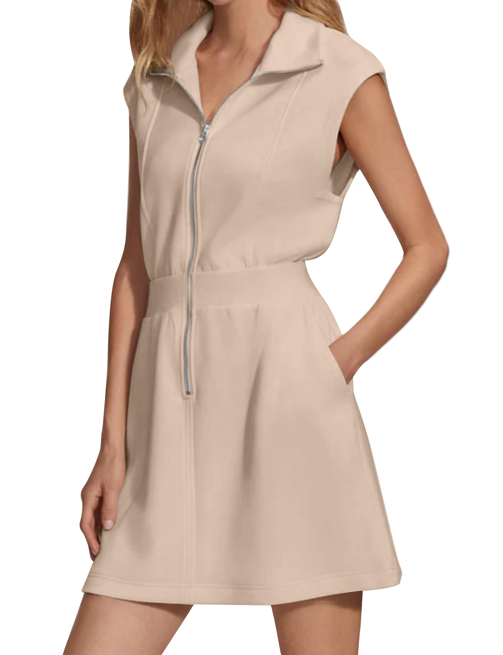 2024 New Women's Collared V Neck Zip Mini Dress(buy 2 10% OFF)
