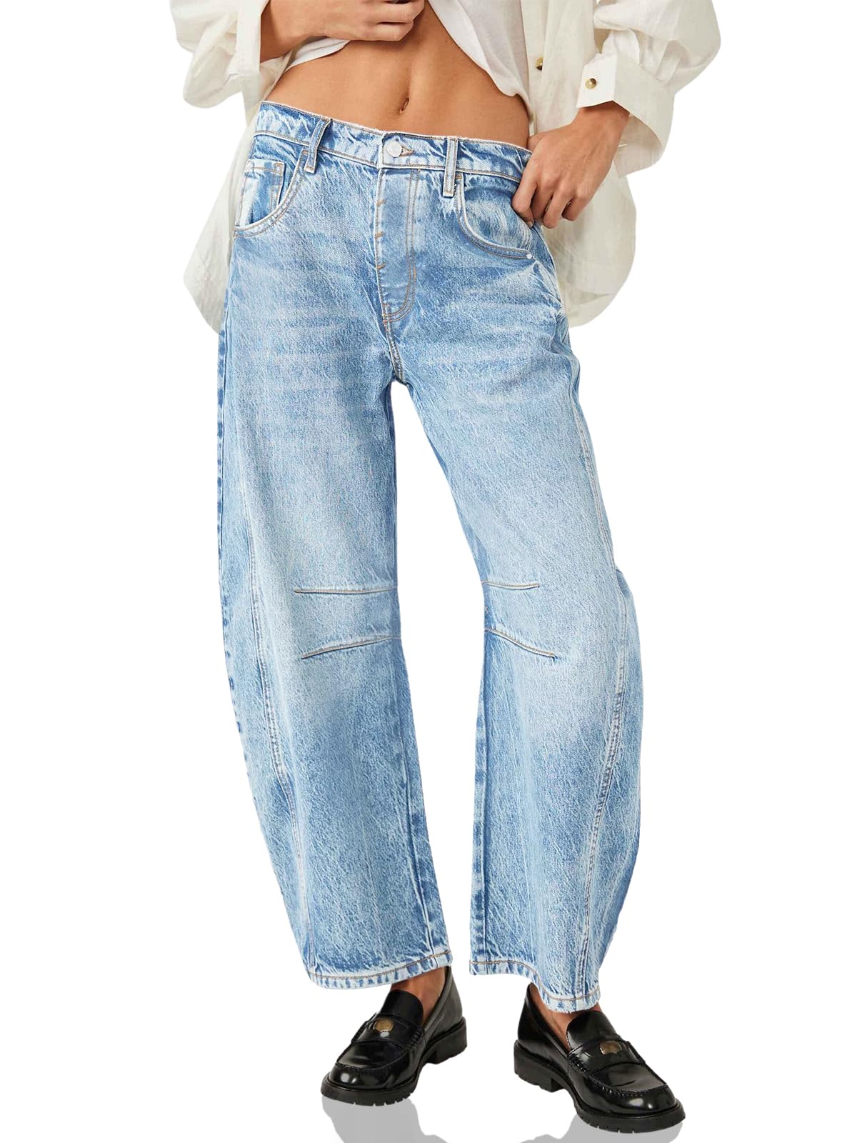 HOT SALE🔥Women's  Vintage Wide Leg Barrel Denim Ankle Pants