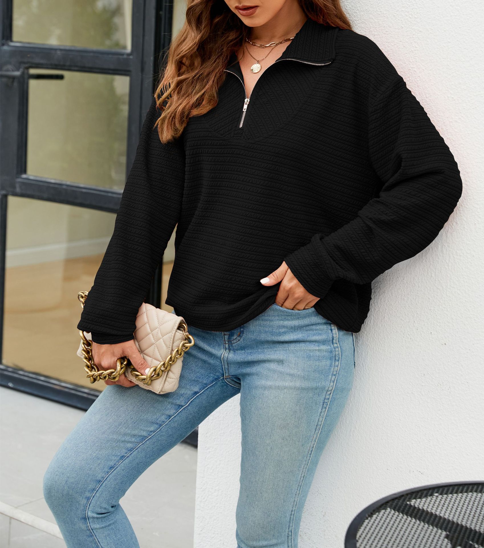 💋2023 Fall Winter Trendy Women Casual Ribbed Sweatshirts Long Sleeve Pullover 