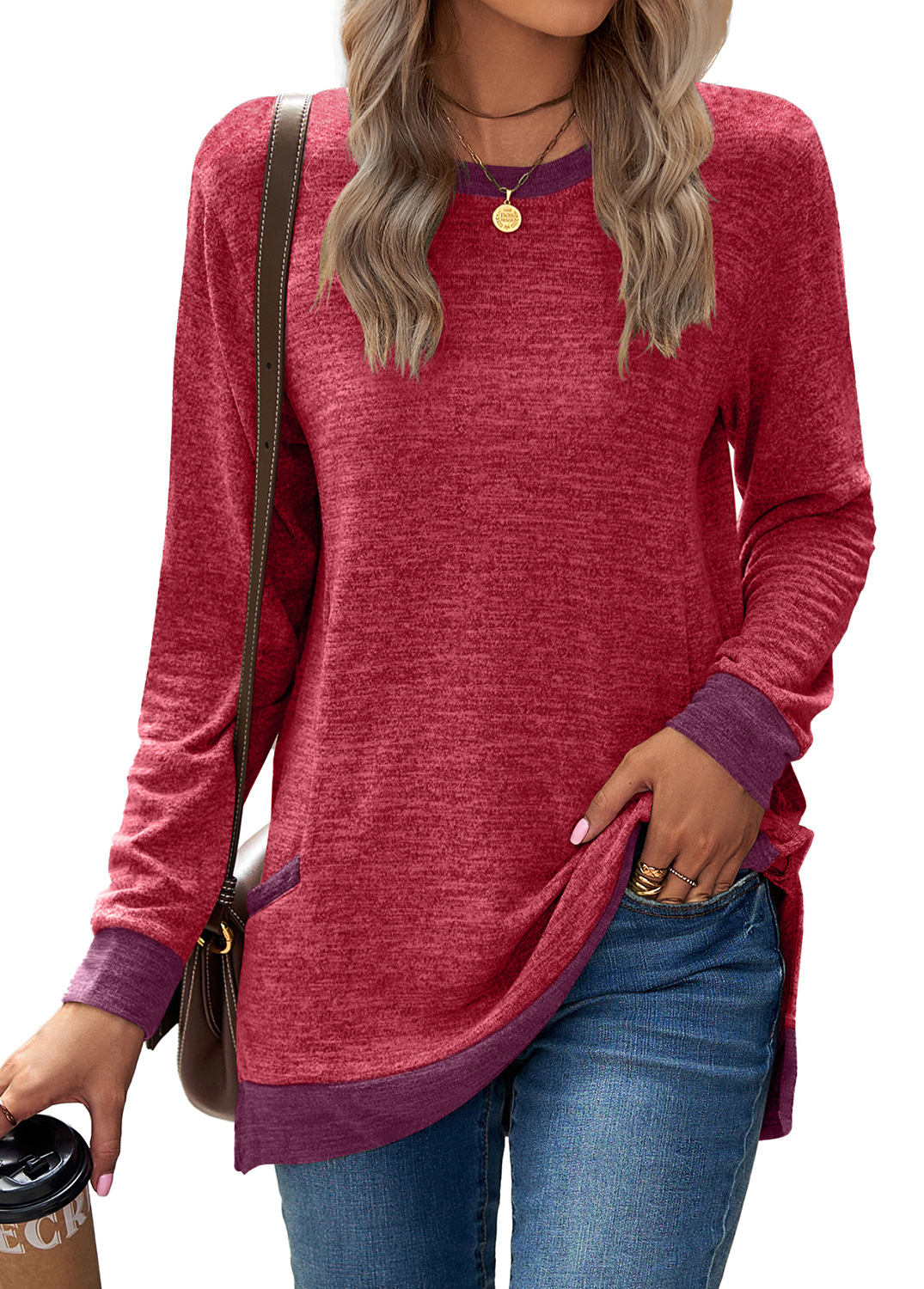 HOT SALE 🔥Women's Color Cotton Super Soft Basic Pocket Long Sleeve（BUY 2 FREE SHIPPING）