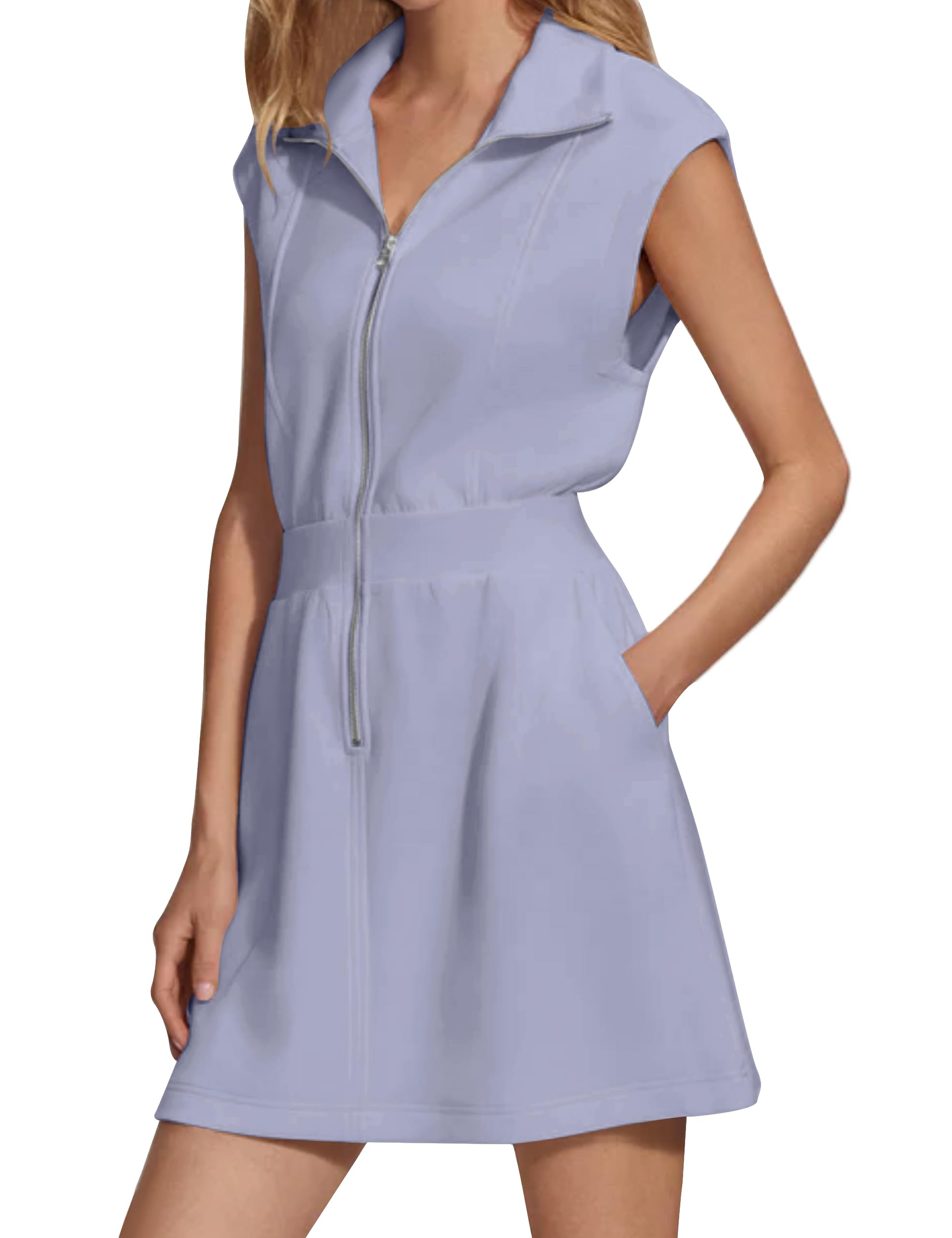 2024 New Women's Collared V Neck Zip Mini Dress(buy 2 10% OFF)