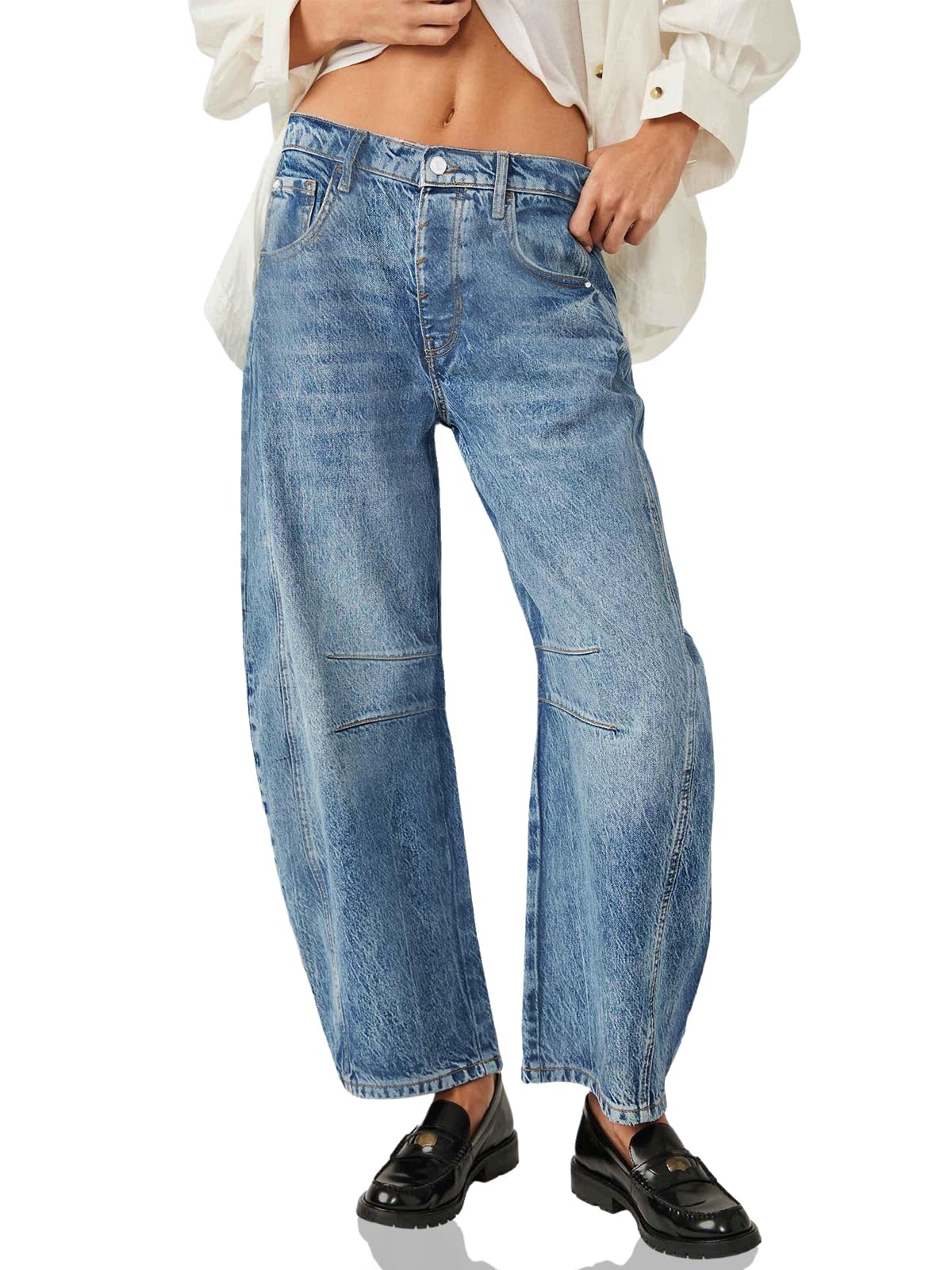 HOT SALE🔥Women's  Vintage Wide Leg Barrel Denim Ankle Pants