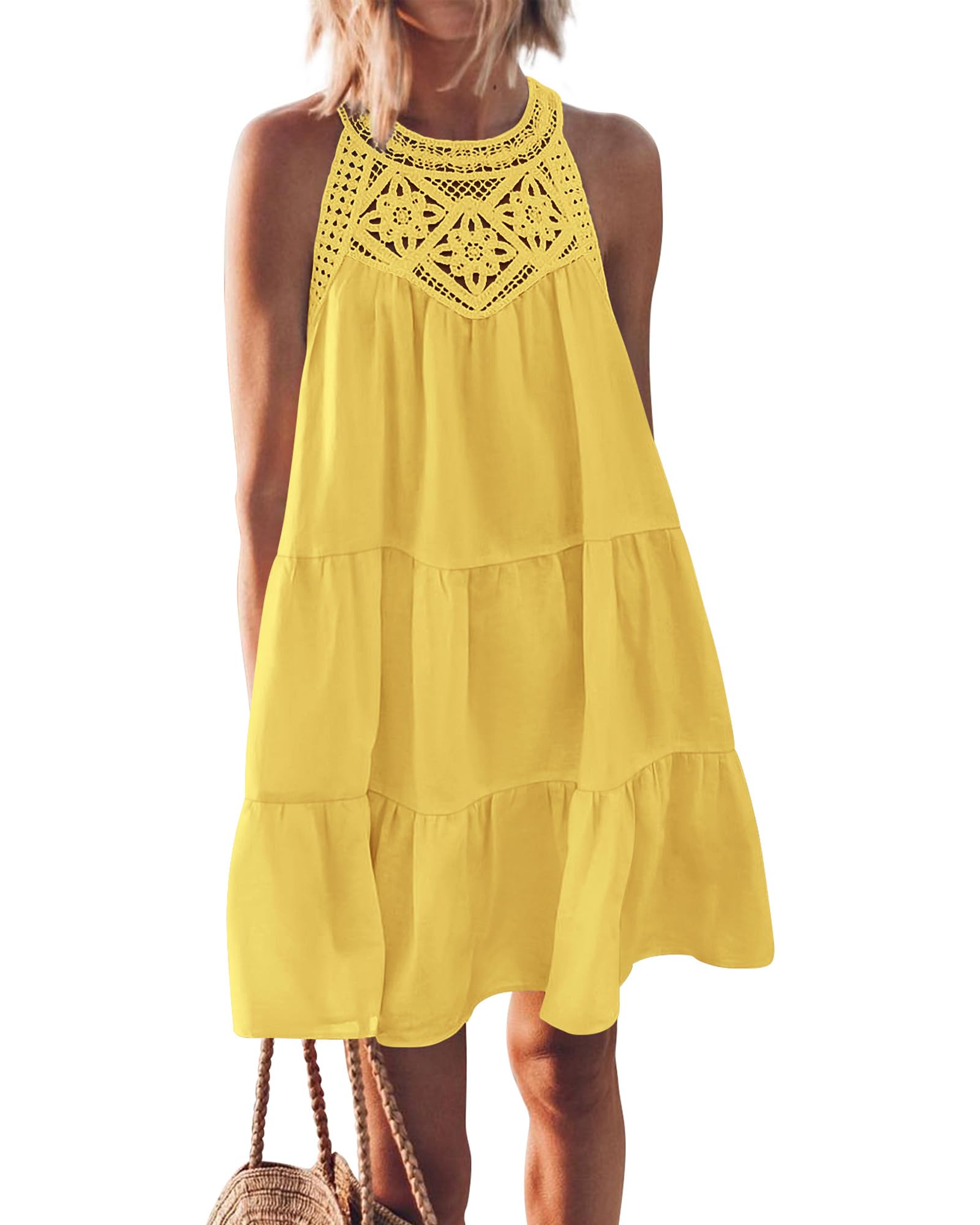 2024 New Women's Hollow Out Halter Sleeveless Tiered Swing Dress(Buy 2 10% OFF)