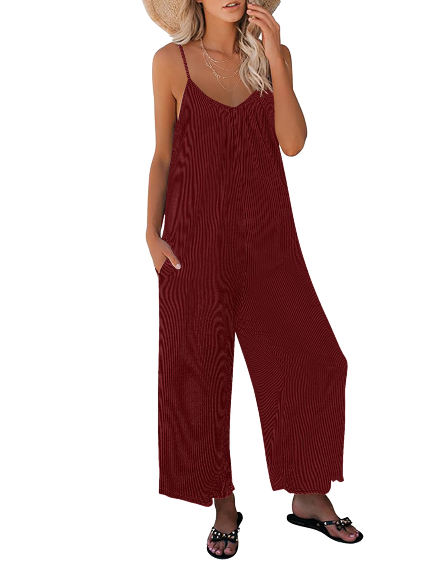Women Jumpsuits Knit Ribbed Loose Long/shorts Romper with Pockets（BUY 2 FREE SHIPPING）