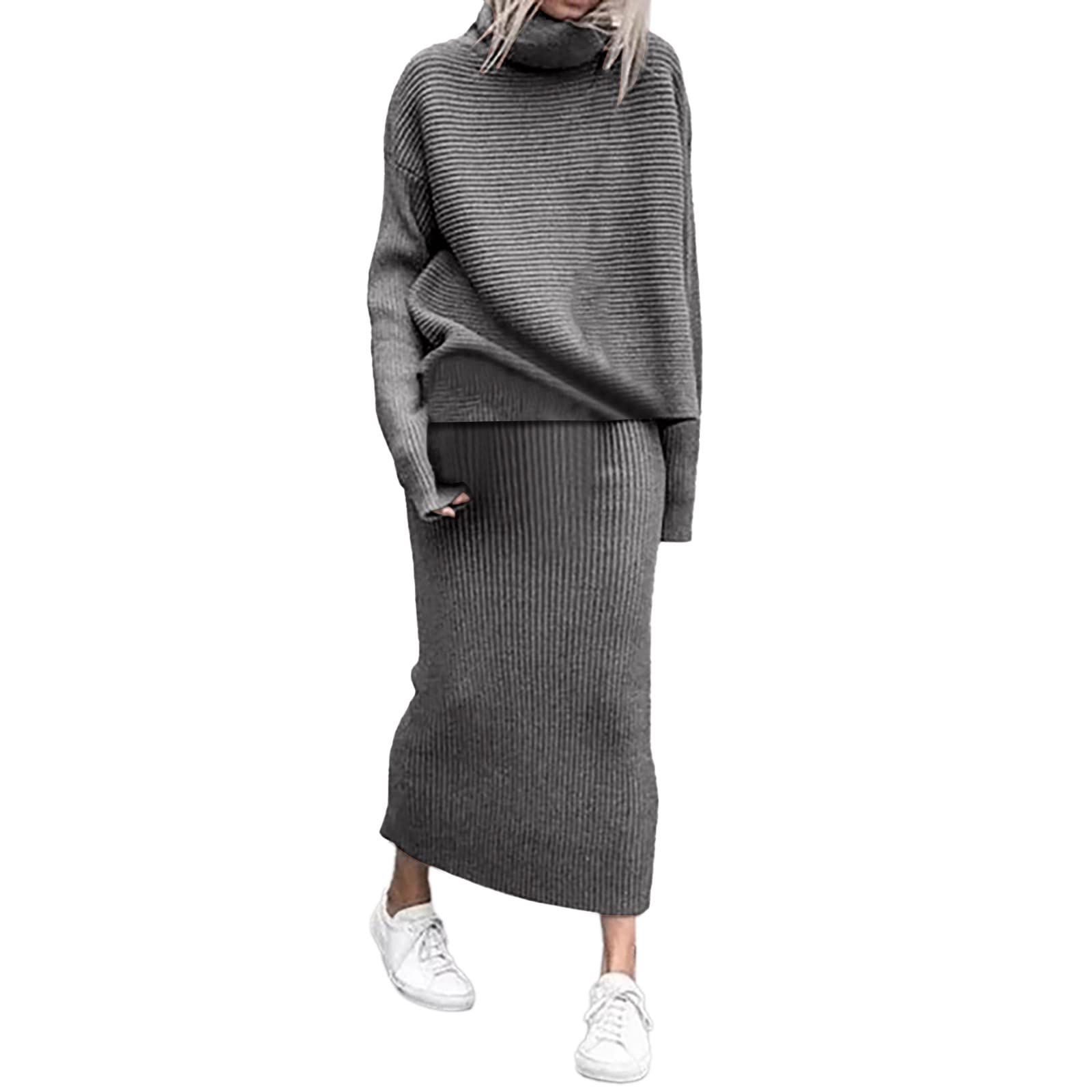 Women's 2 Piece Outfits Ribbed Knit Sweater Midi Pencil Skirt(BUY 2 FREE SHIPPING)