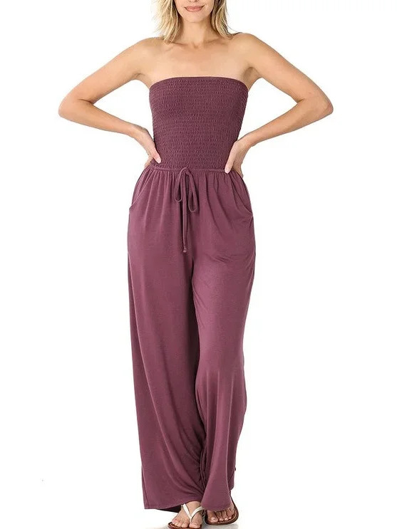 2024 Women's Strapless Wrap Wide Leg Drawstring Elastic Jumpsuit with Pockets(BUY 2 FREE SHIPPING)