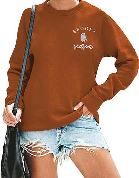 Halloween Sweatshirt Women Cute Spooky Embroidered Pullover Top(BUY 2 FREE SHIIPPING)
