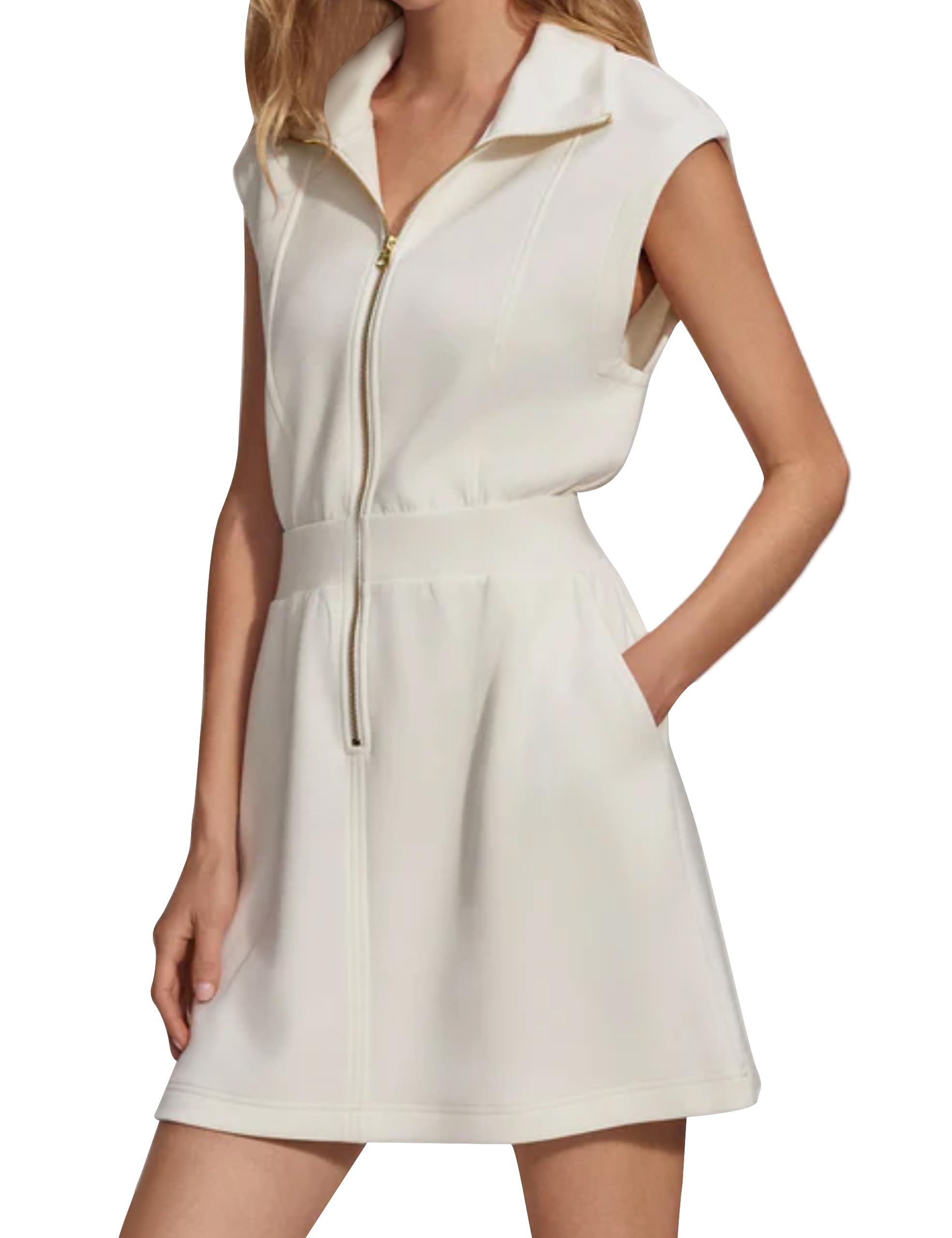 2024 New Women's Collared V Neck Zip Mini Dress(buy 2 10% OFF)
