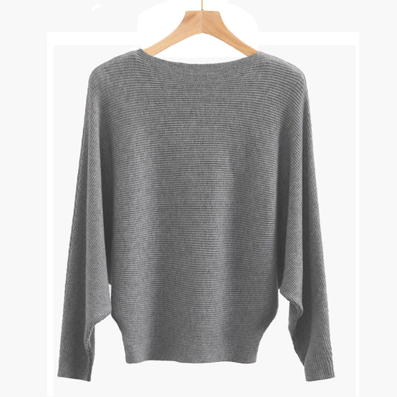 Women's Boat Neck Batwing Sleeves Knitted Sweaters