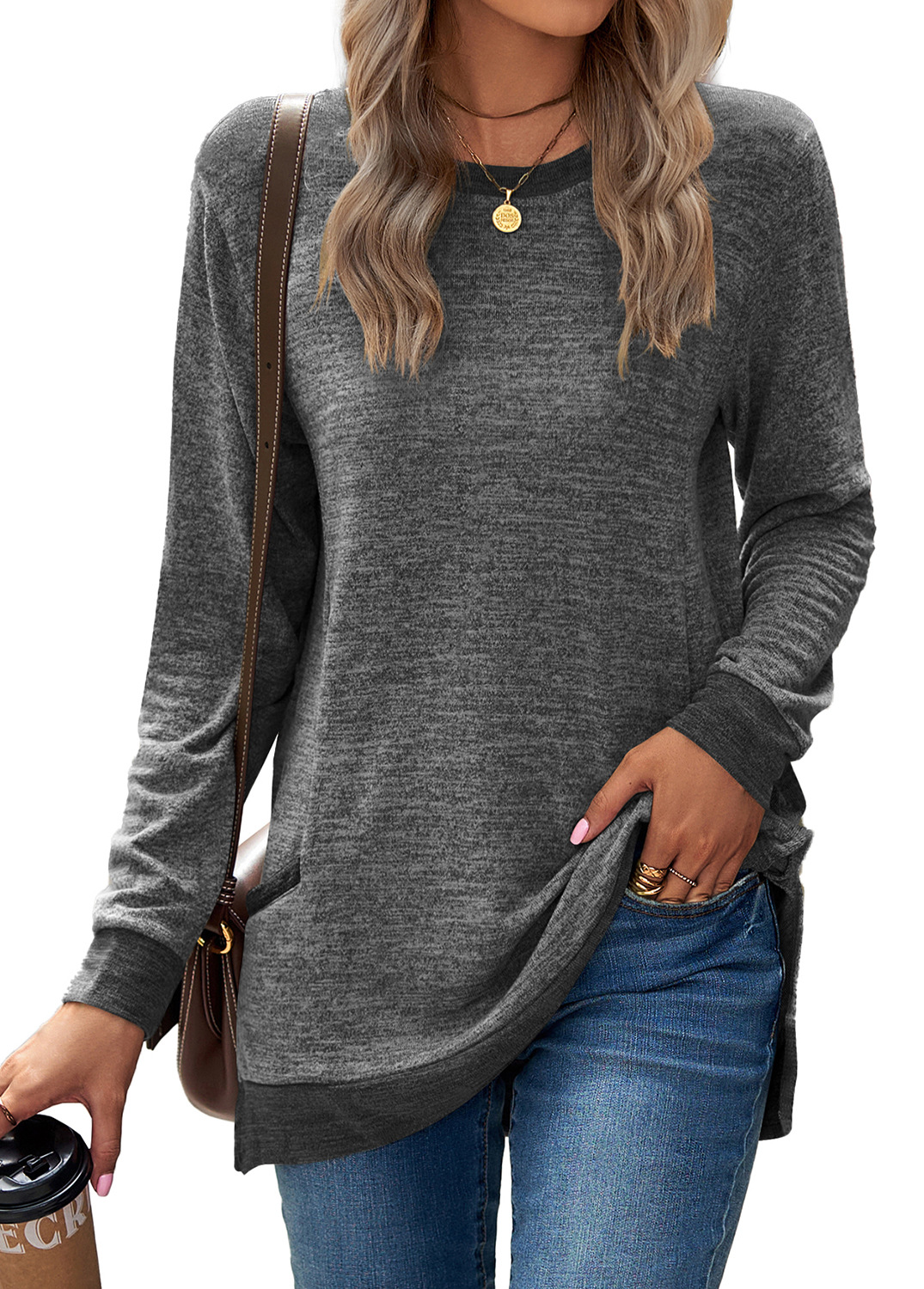 HOT SALE 🔥Women's Color Cotton Super Soft Basic Pocket Long Sleeve（BUY 2 FREE SHIPPING）