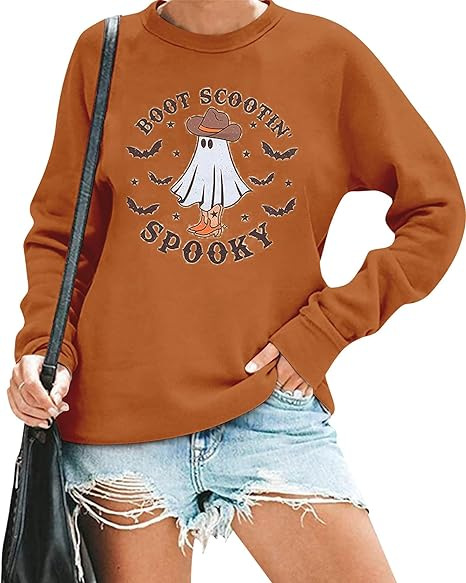 Halloween Sweatshirt Women Cute Spooky Embroidered Pullover Top(BUY 2 FREE SHIIPPING)