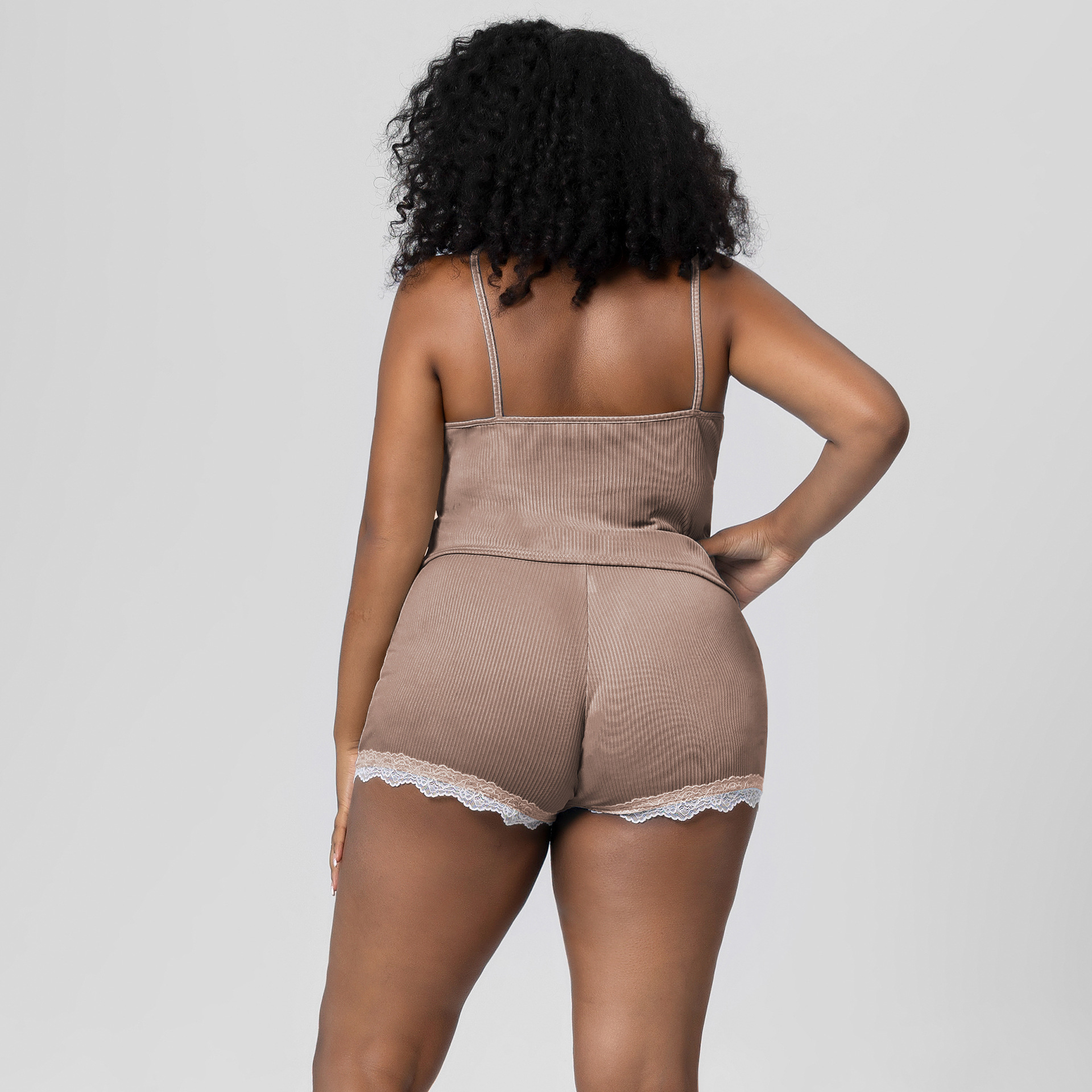 Draped Cool Lace Trim Suspenders Set Long & Short Pants