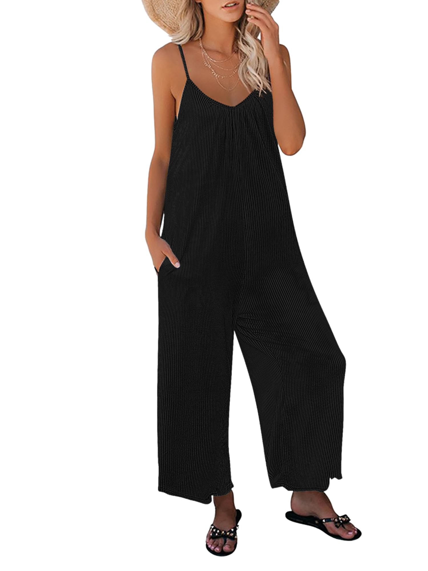 Women Jumpsuits Knit Ribbed Loose Long/shorts Romper with Pockets（BUY 2 FREE SHIPPING）