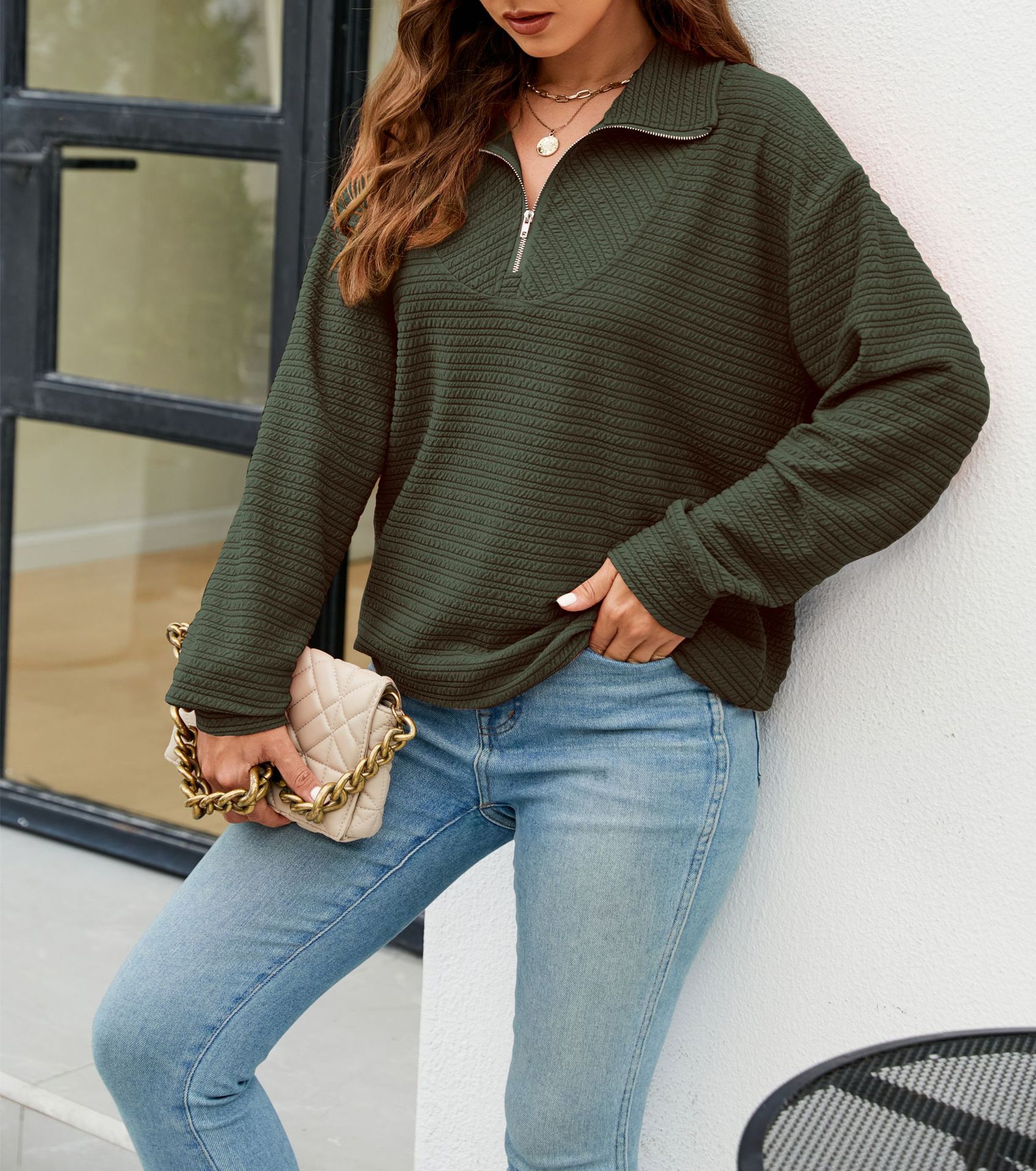 💋2023 Fall Winter Trendy Women Casual Ribbed Sweatshirts Long Sleeve Pullover 