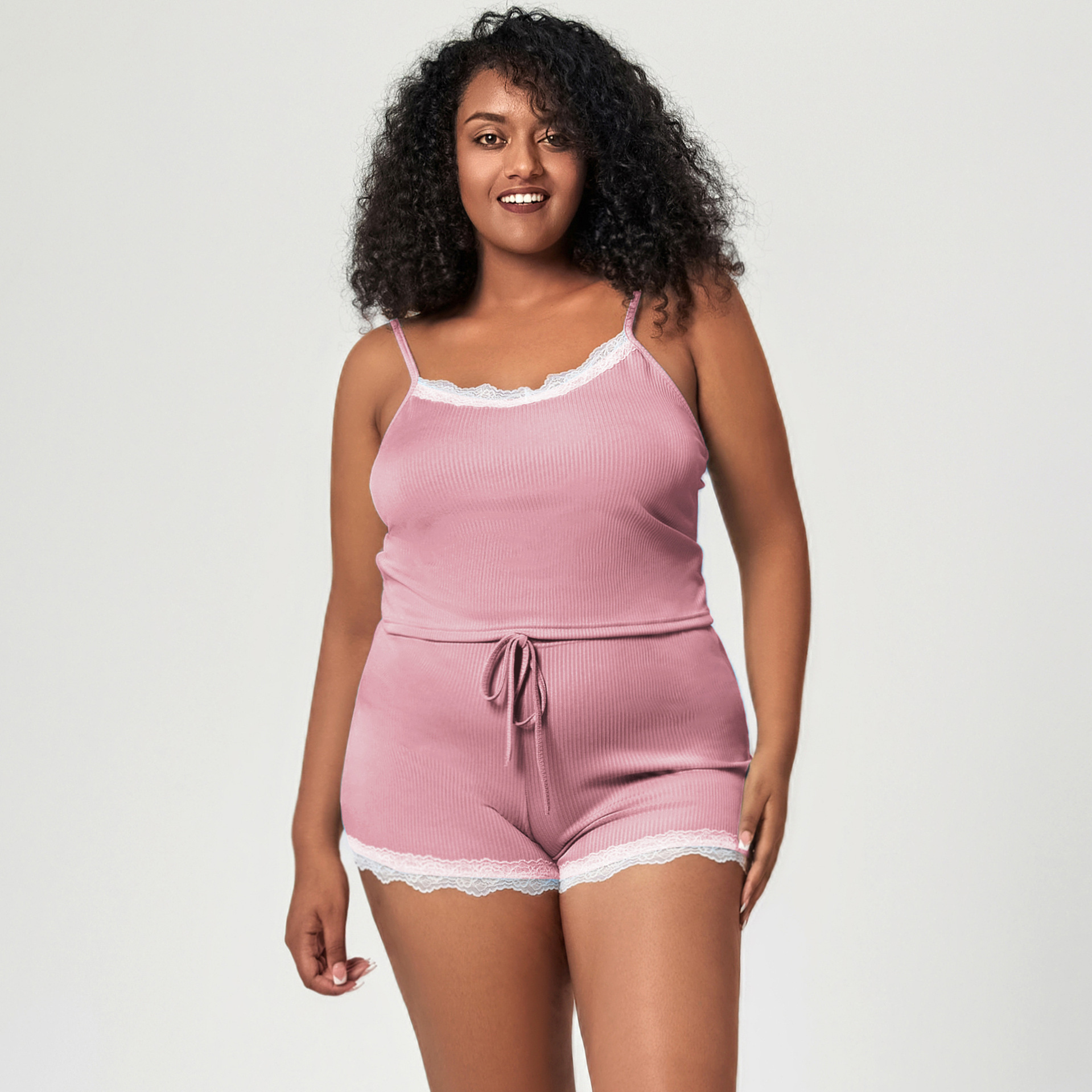 Draped Cool Lace Trim Suspenders Set Long & Short Pants