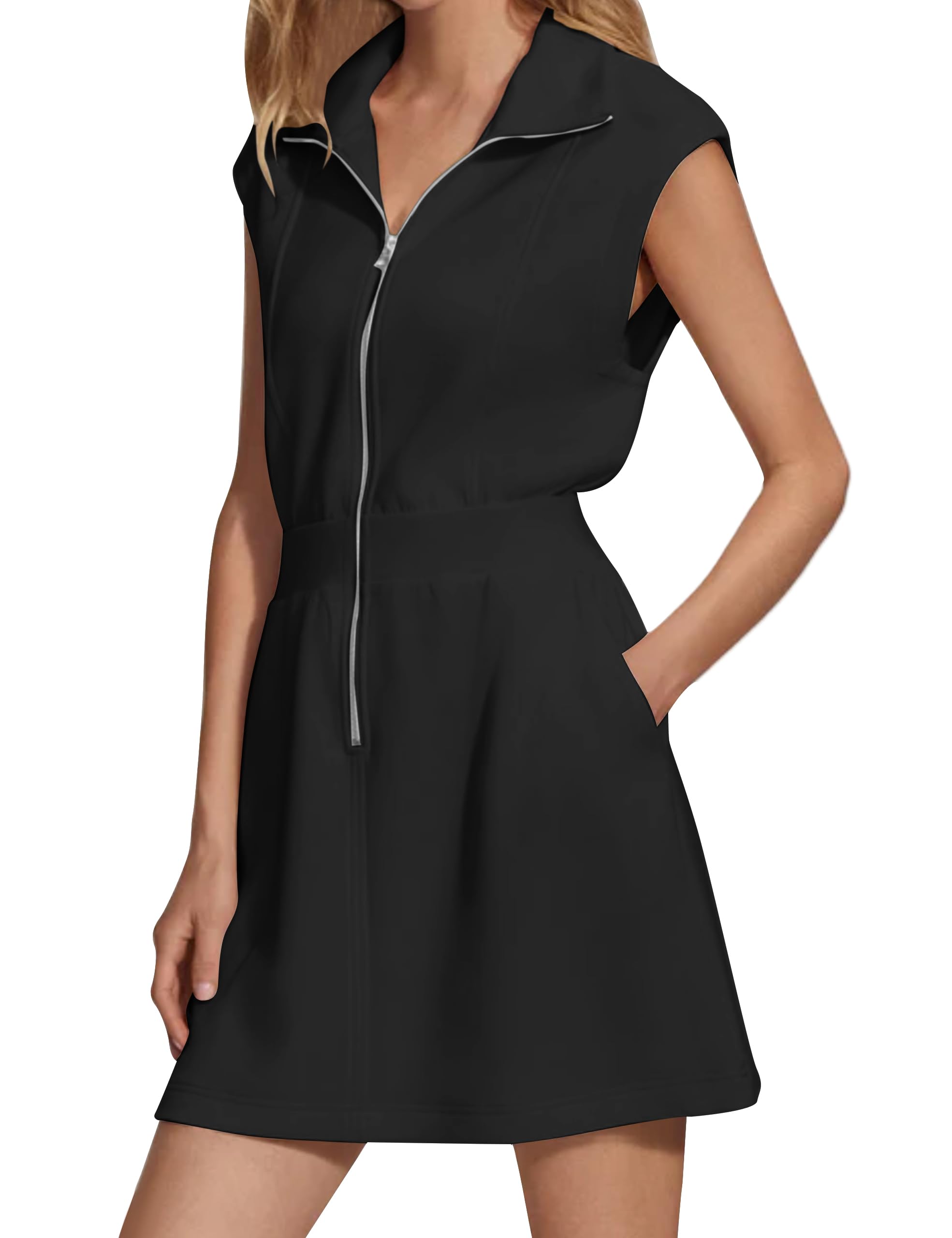 2024 New Women's Collared V Neck Zip Mini Dress(buy 2 10% OFF)
