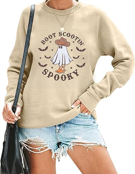 Halloween Sweatshirt Women Cute Spooky Embroidered Pullover Top(BUY 2 FREE SHIIPPING)
