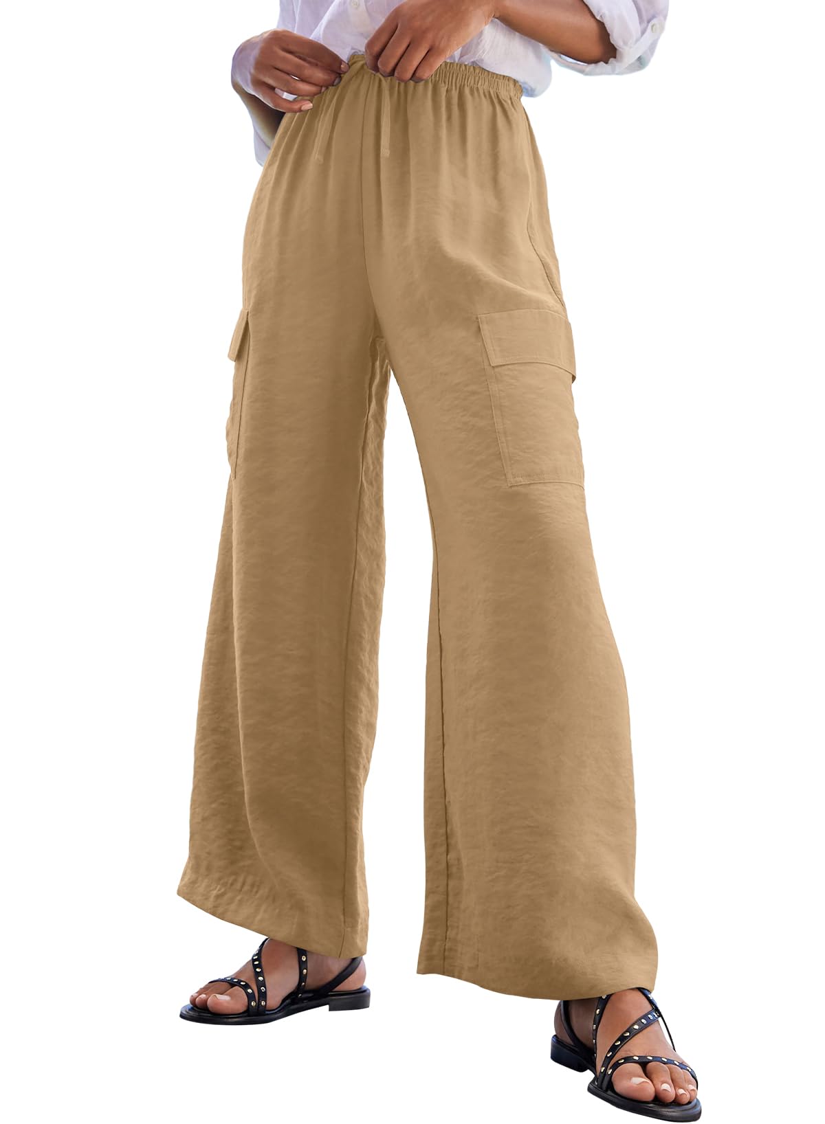 Women's Flowy Wide Leg Pants Drawstring Elastic Waist Loose Trousers with Pockets（BUY 2 FREE SHIPPING）