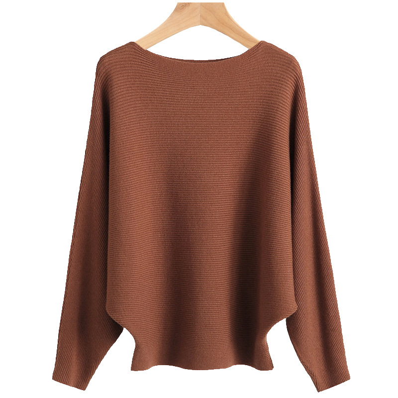 Women's Boat Neck Batwing Sleeves Knitted Sweaters