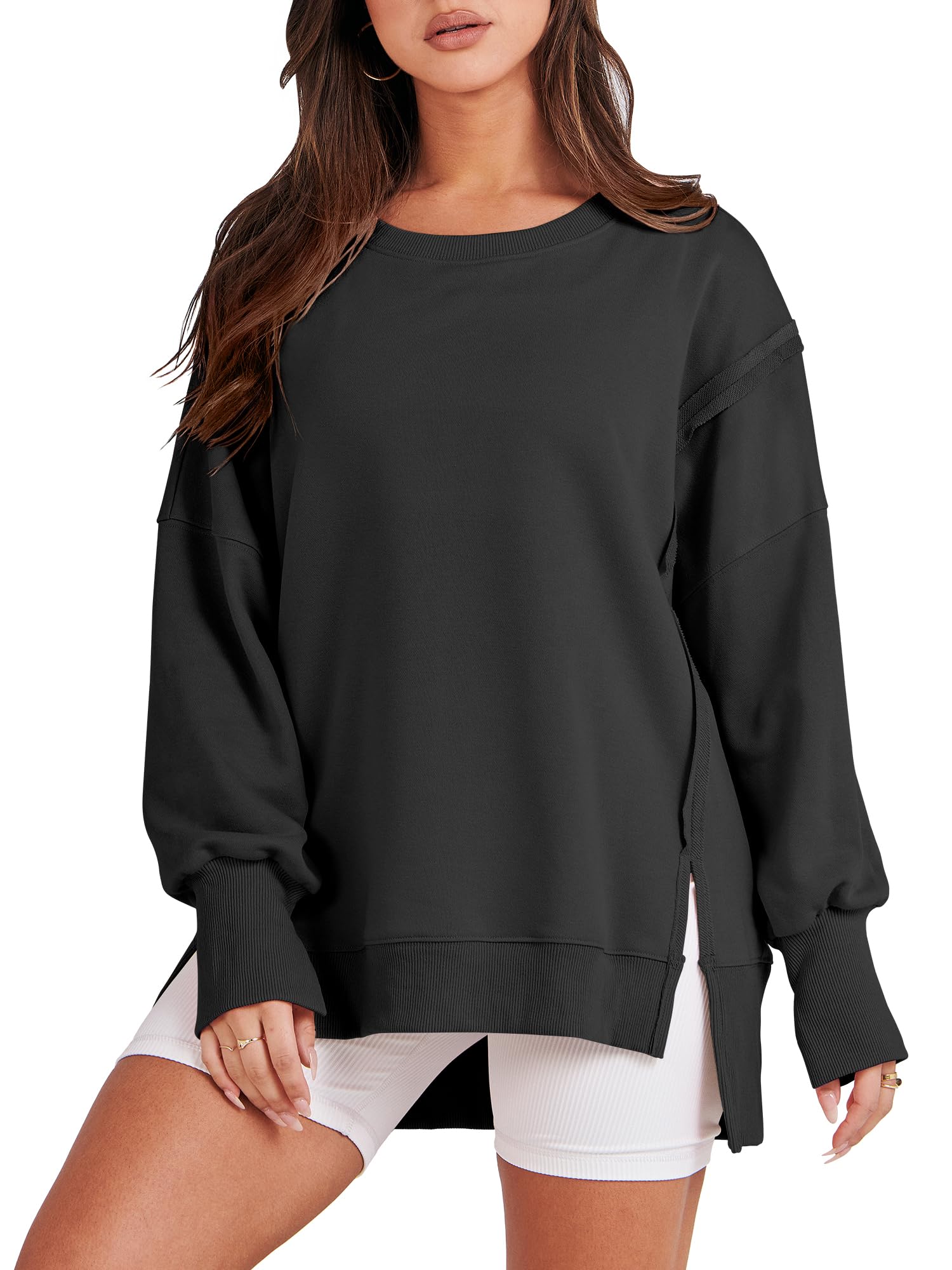 2023 Side Slit Round Neck Casual Loose Sweatshirt(Buy 2 Free Shipping)