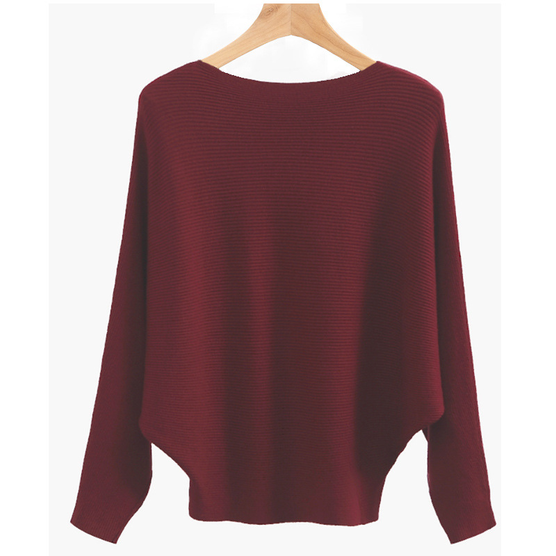 Women's Boat Neck Batwing Sleeves Knitted Sweaters