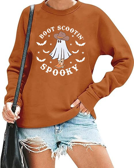 Halloween Sweatshirt Women Cute Spooky Embroidered Pullover Top(BUY 2 FREE SHIIPPING)