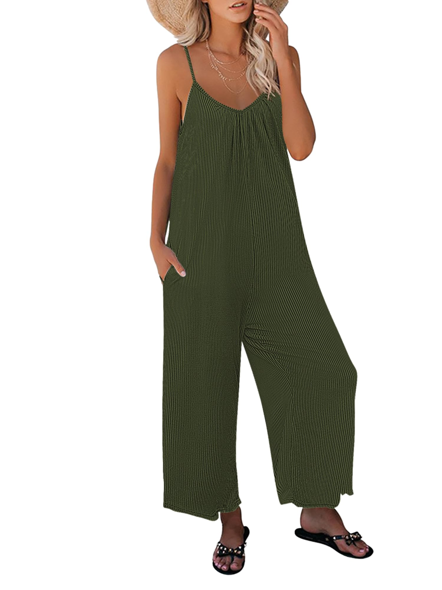 Women Jumpsuits Knit Ribbed Loose Long/shorts Romper with Pockets（BUY 2 FREE SHIPPING）