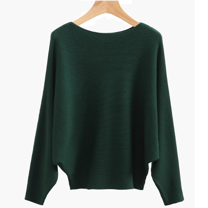 Women's Boat Neck Batwing Sleeves Knitted Sweaters